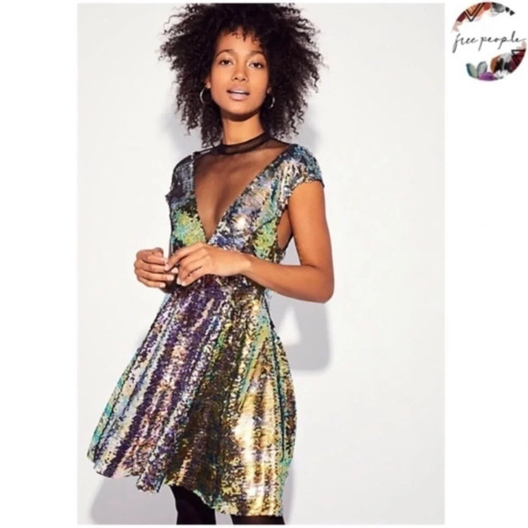 FREE People Dance Till Dawn Gold Sequins Dress size XS NWT - Picture 1 of 12